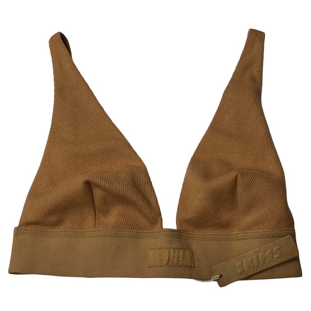 SKIMS Cotton Rib Plunge Bralette Camel Womens XXS - Picture 2 of 12